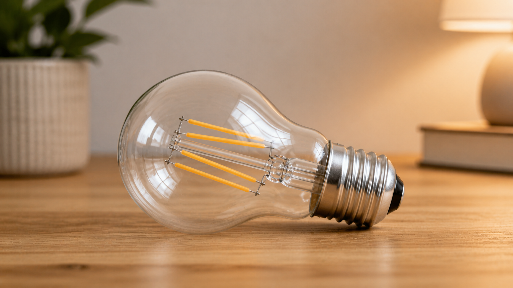 Vintage-style E27 LED filament lamp glowing with warm light in elegant fixture