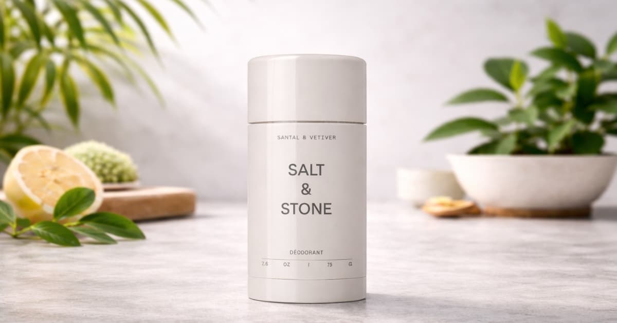 SALT & STONE Aluminum-Free Deodorant Santal & Vetiver with natural minimalist packaging