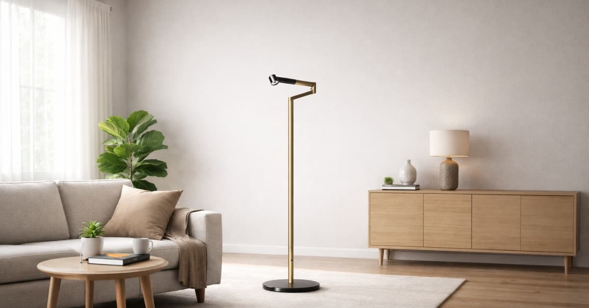 Dyson Solarcycle Morph floor lamp in modern living room with adaptive smart lighting