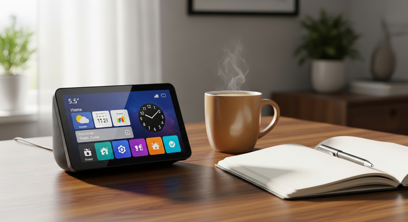 Amazon Echo Show 5 3rd generation smart display with 5.5-inch touchscreen on kitchen counter