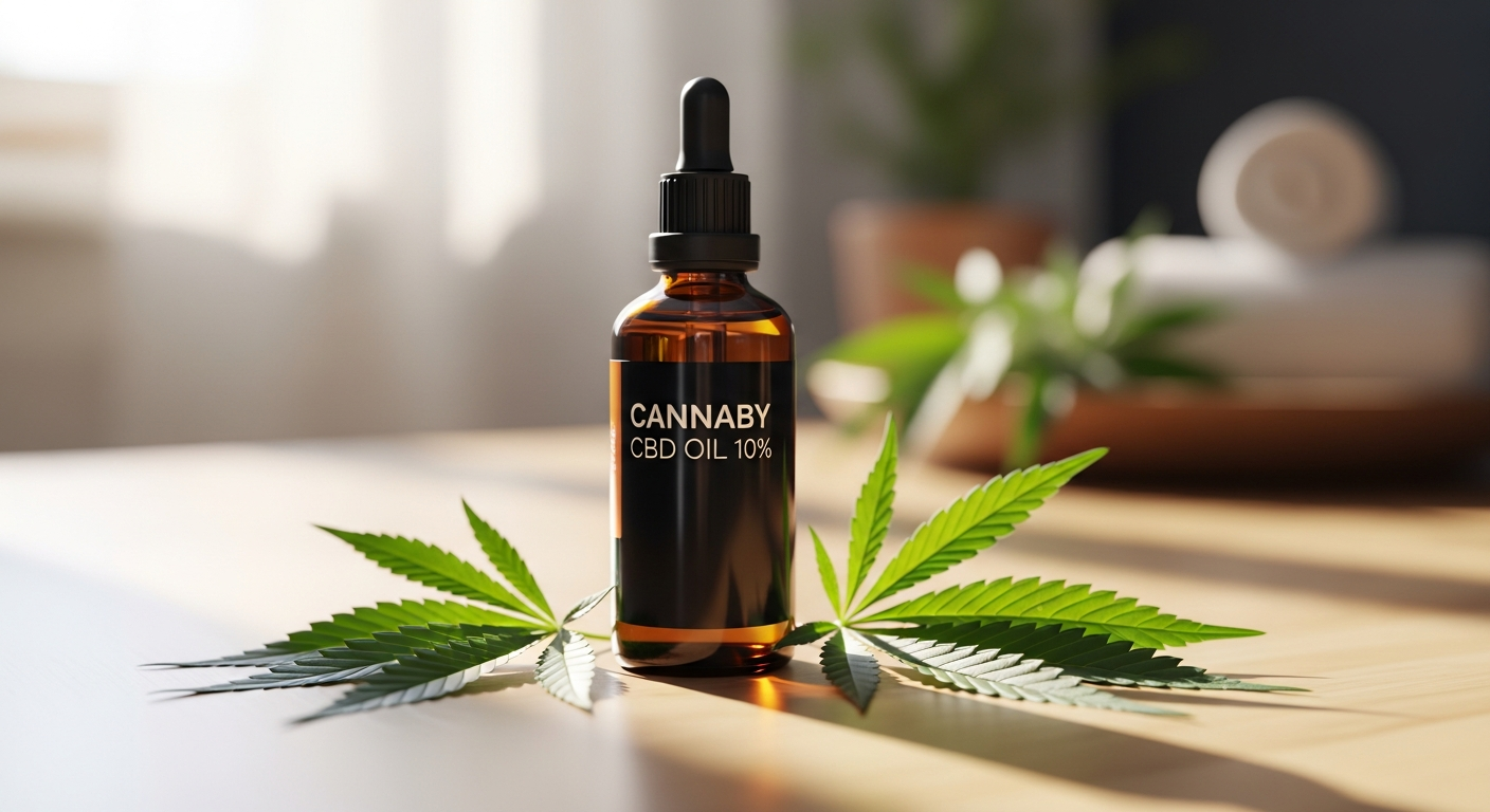 CANNABY CBD Öl 10% Premium Hanfextrakt bottle with full-spectrum cannabidiol formula and MCT coconut oil carrier