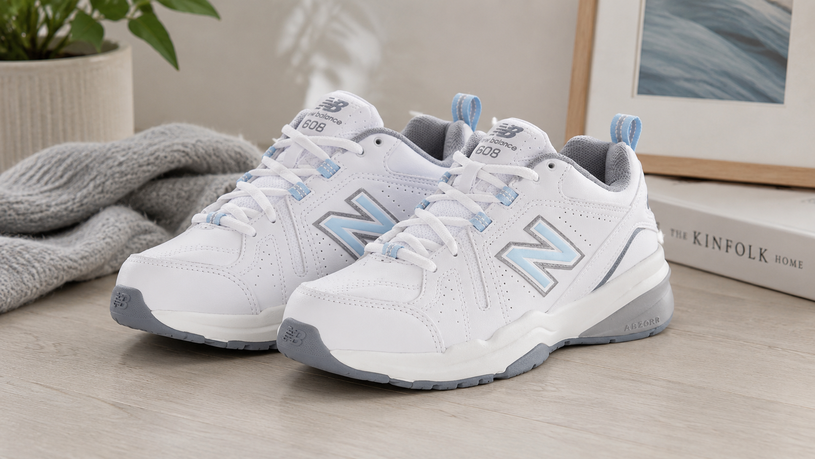 New Balance Women's 608 V5 Casual Comfort Cross Trainer with leather upper, ABZORB cushioning, and durable rubber outsole for walking and training