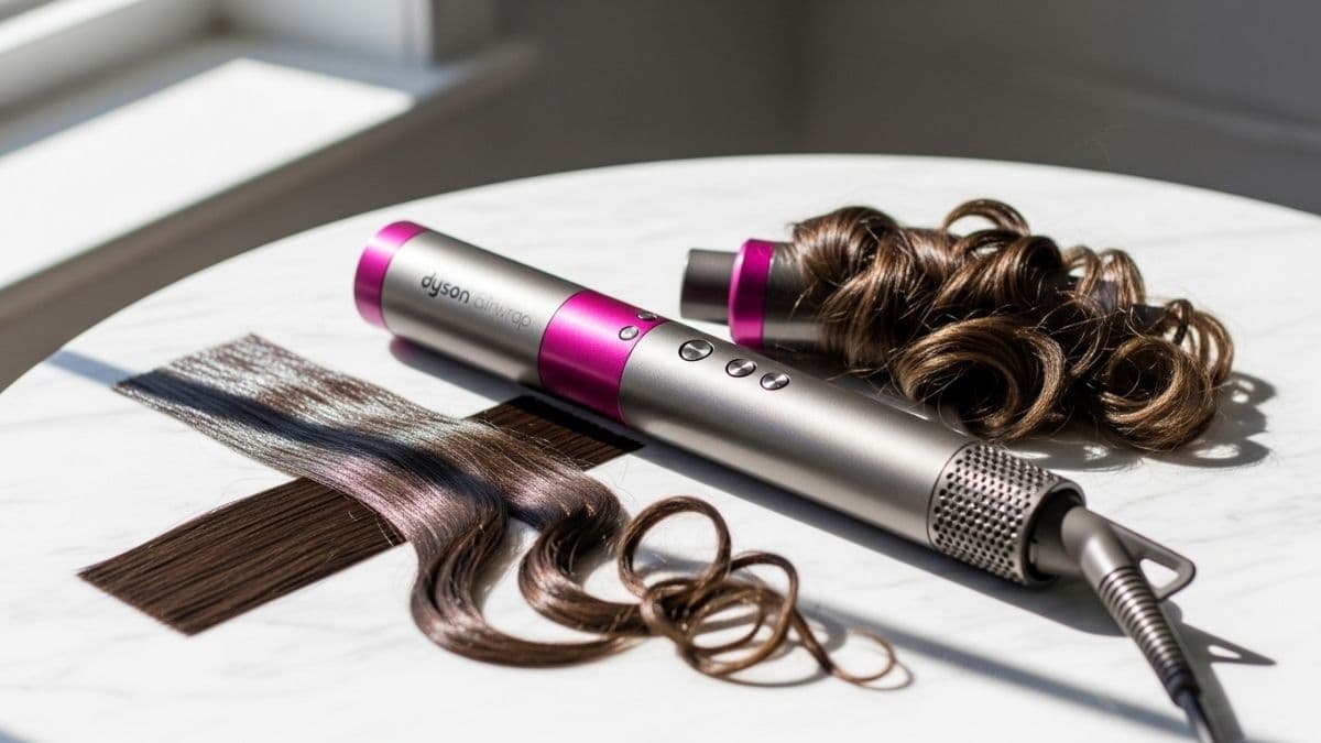 Dyson Airwrap Multi-Styler with multiple styling attachments displayed
