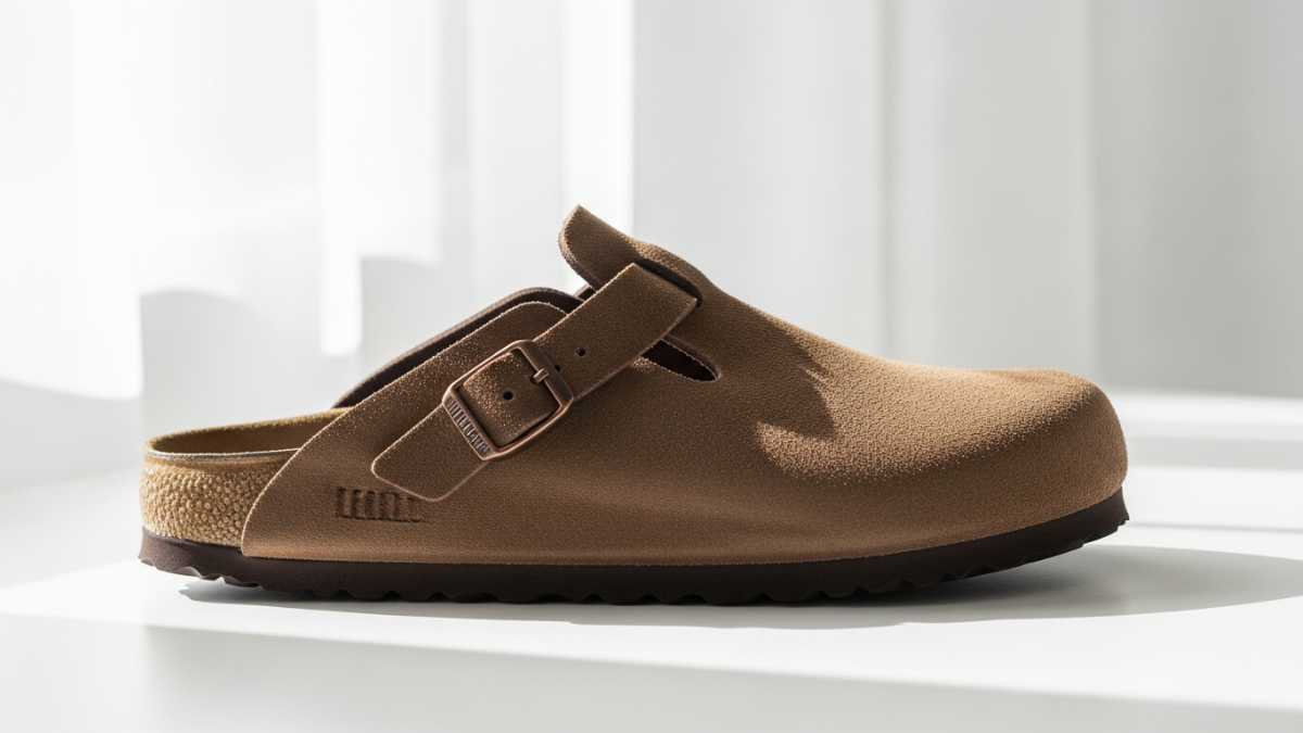 Birkenstock Boston Clog shoe displayed showing cork footbed and anatomical design