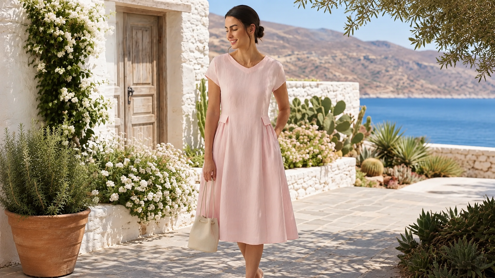 Lintico Alexa Linen V-Neck Dress