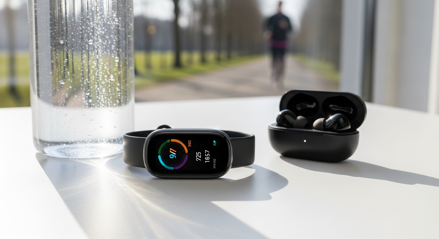 Xiaomi Smart Band 10 fitness tracker displaying AMOLED screen with health metrics