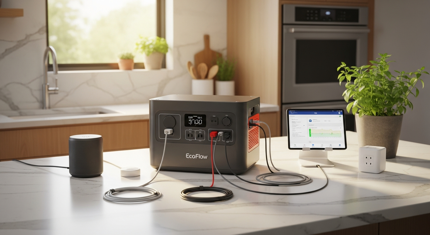 EcoFlow DELTA Pro portable power station with solar panels and smart home integration setup