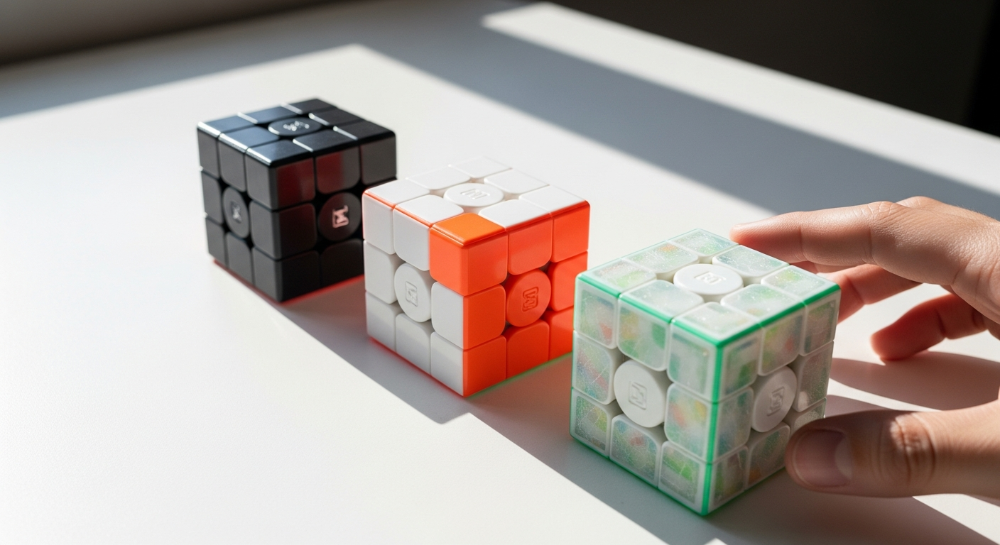 MoYu RS3M speed cube variants displayed showing Magnetic MagLev and Ball-Core configurations