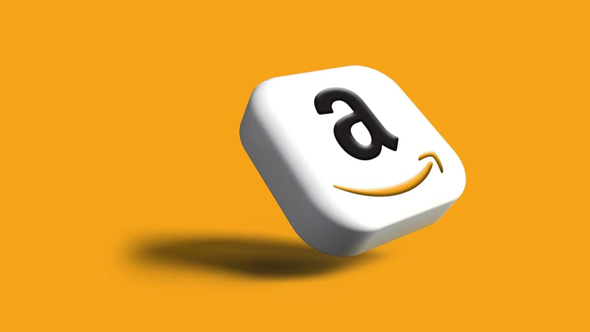 3D Amazon logo on a yellow background representing the most trusted online marketplace.
