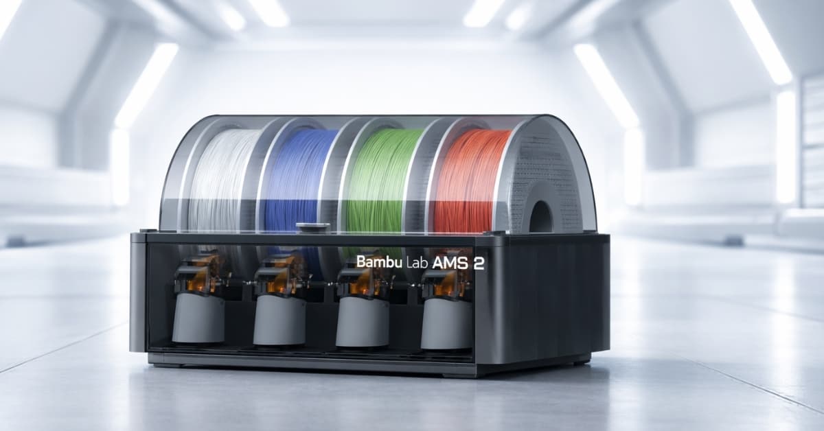 Bambu Lab AMS 2 automatic material system with four multi-color filament spools