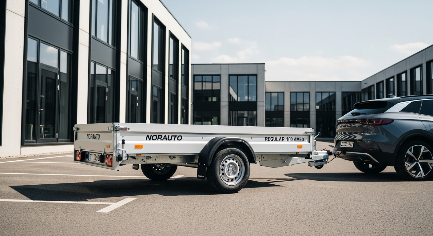Norauto Regular 100 AM50 galvanized steel compact trailer with vertical storage design and V-shaped drawbar