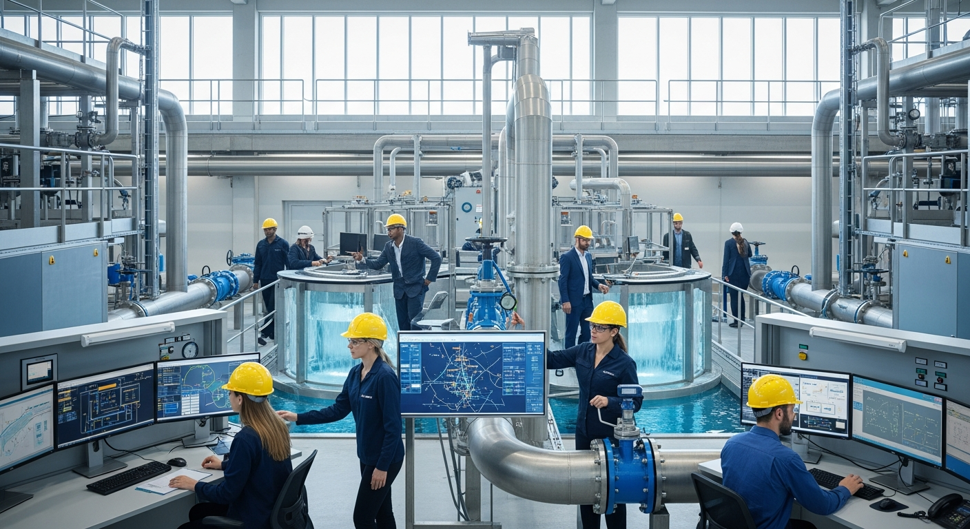 Acea water treatment facility with pipes and monitoring systems serving Italian cities