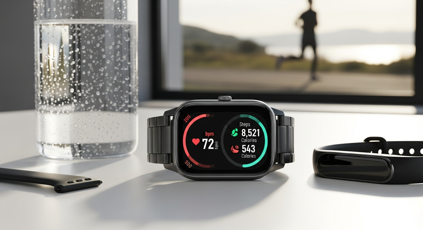 Advanced smartwatch displaying health metrics and fitness data on wrist