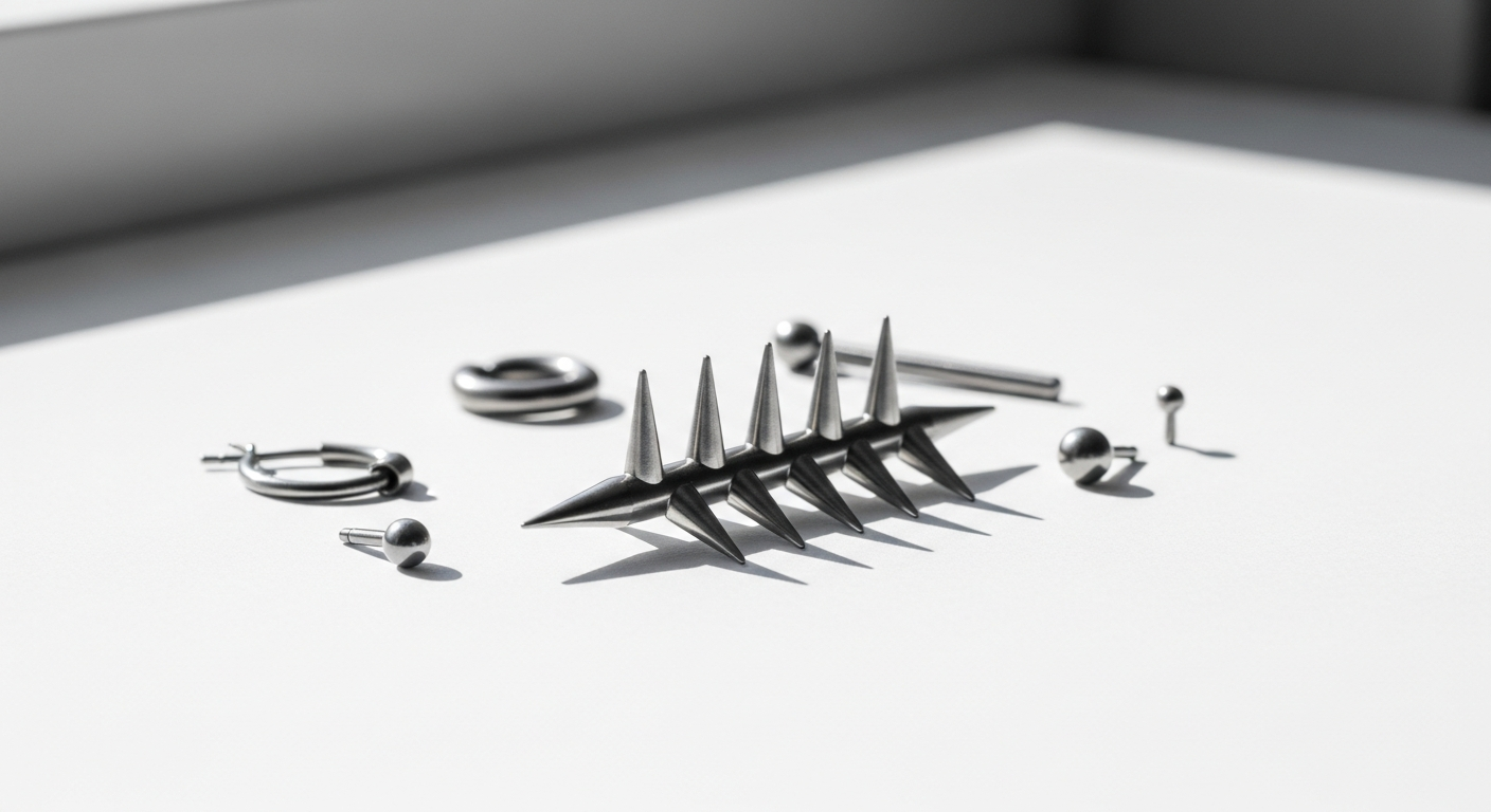 Titanium spike multi-piercing labret jewelry displayed showing internal threading and flat back design