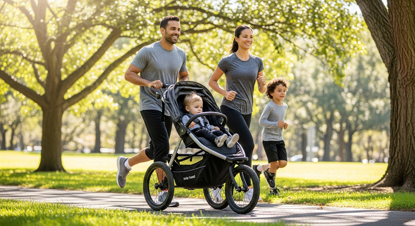 Baby Trend Expedition Jogger Stroller with air-filled tires on outdoor terrain path