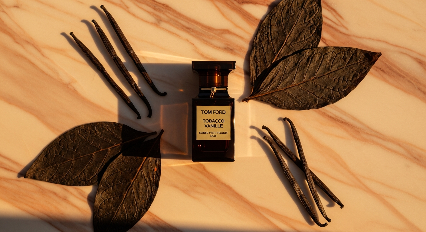 Elegant Tom Ford Tobacco Vanille Eau de Parfum bottle with luxurious gold accents and sophisticated packaging design