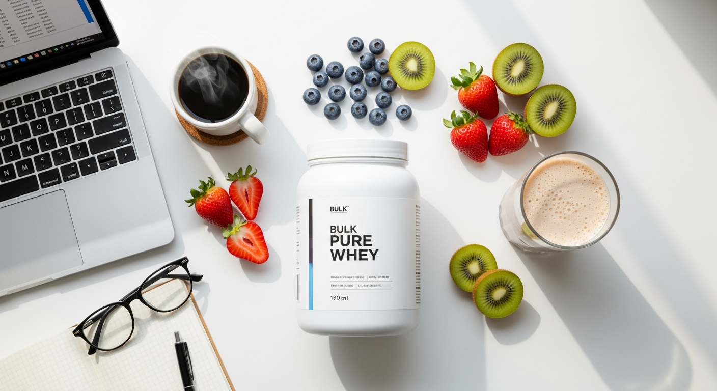 Bulk Pure Whey Protein Powder container with vanilla flavor displayed on white background