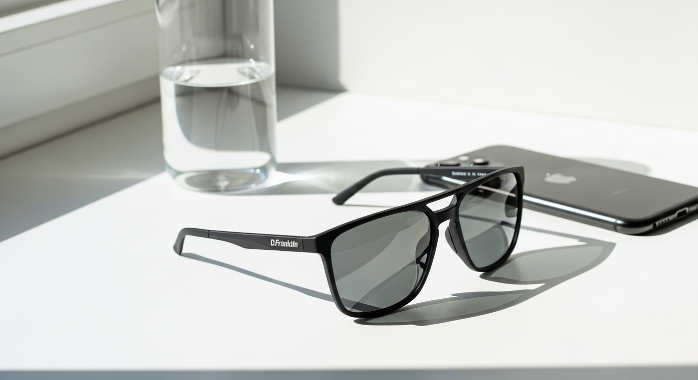 D.Franklin stylish polarized sunglasses displayed on model wearing street-future fashion aesthetic