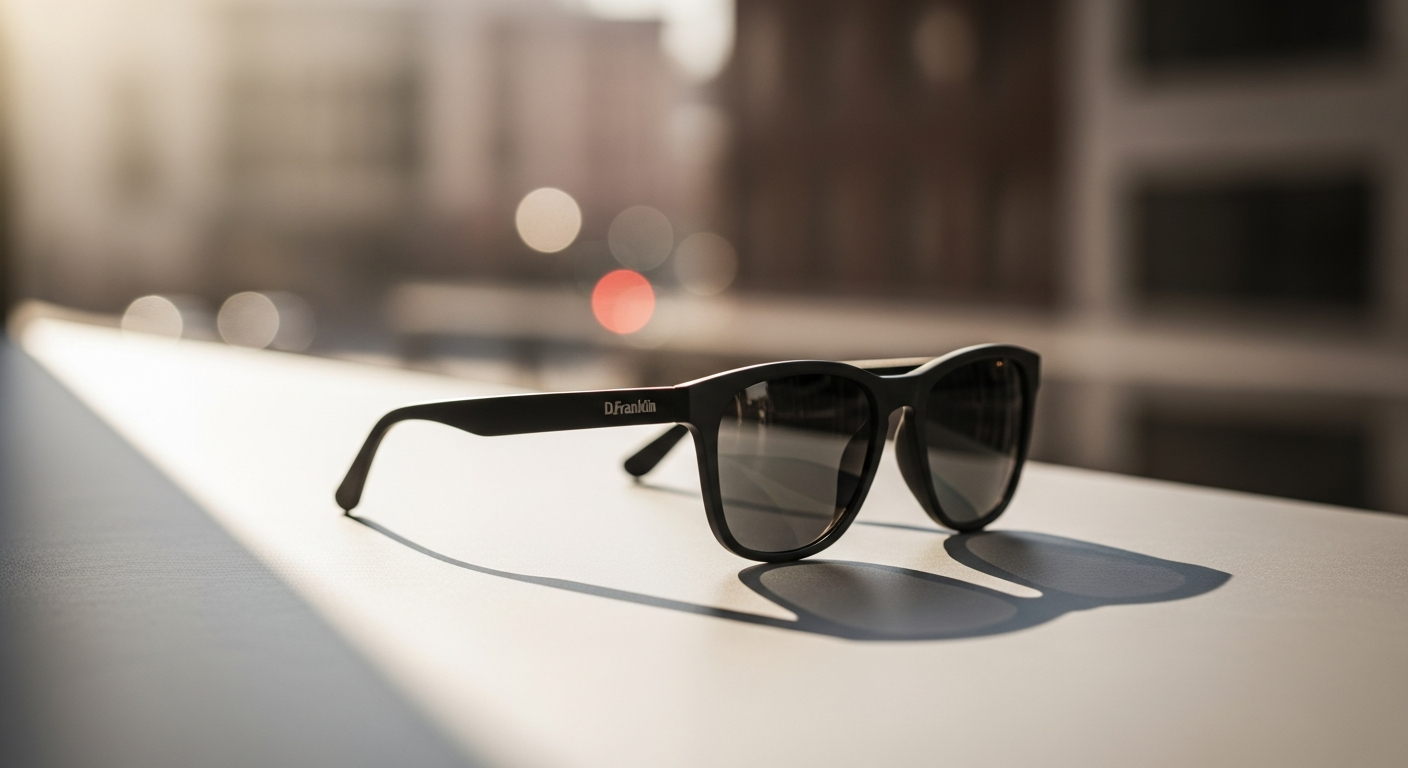 D.Franklin Roller TR90 Black Polarized Sunglasses displayed on white background showing frame design and lens quality