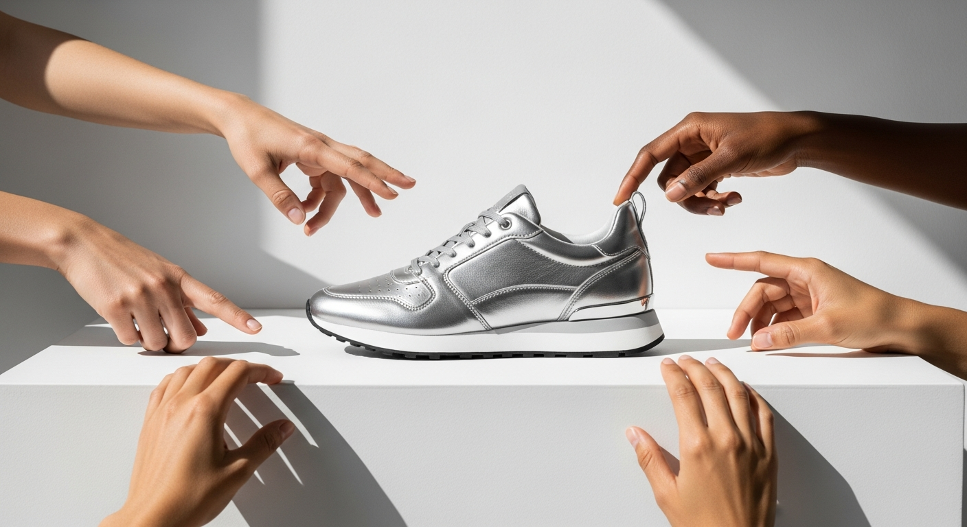 D.Franklin Unisex One Way Sneaker in Metallic Silver displayed on neutral background showcasing trendy design