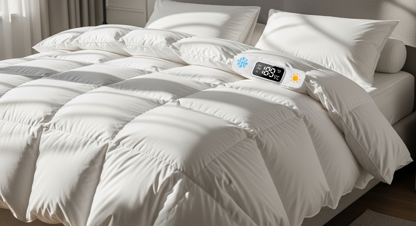 Daunenstep goose down duvet with Batista cotton shell displayed on bed showing D200 and D400 models