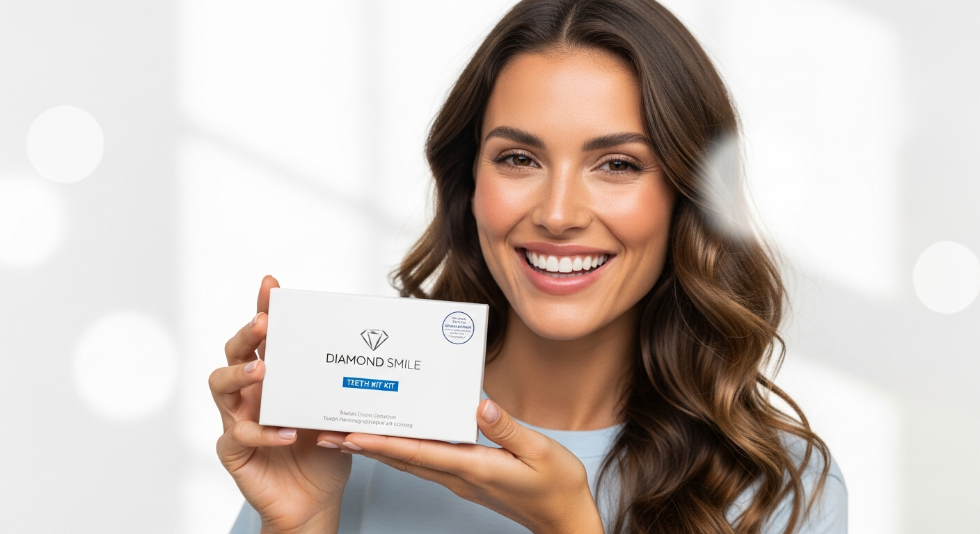 Diamond Smile Teeth Whitening Kit LED mouthpiece with whitening gel applicator tray displayed
