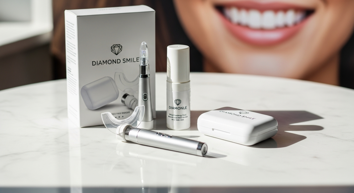 Diamond Smile At-Home Teeth Whitening Kit with 16 blue LED lights and peroxide-free gel for sensitive teeth