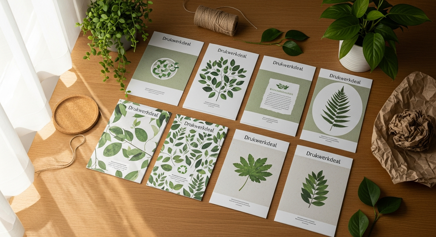 Sustainable event marketing flyers printed on eco-friendly recycled paper with professional design