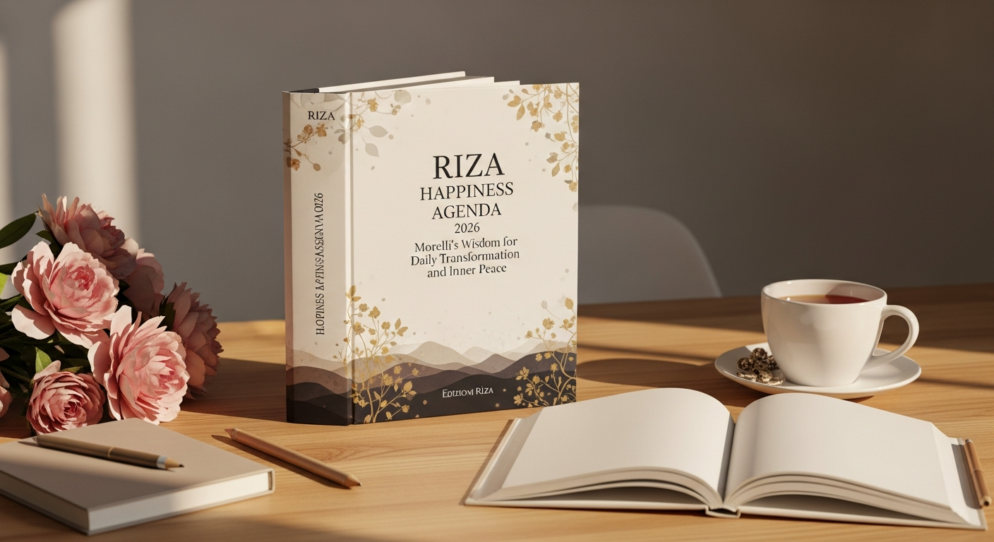 Riza Happiness Agenda 2026 hardcover planner with Dr. Raffaele Morelli's psychological wisdom for daily transformation