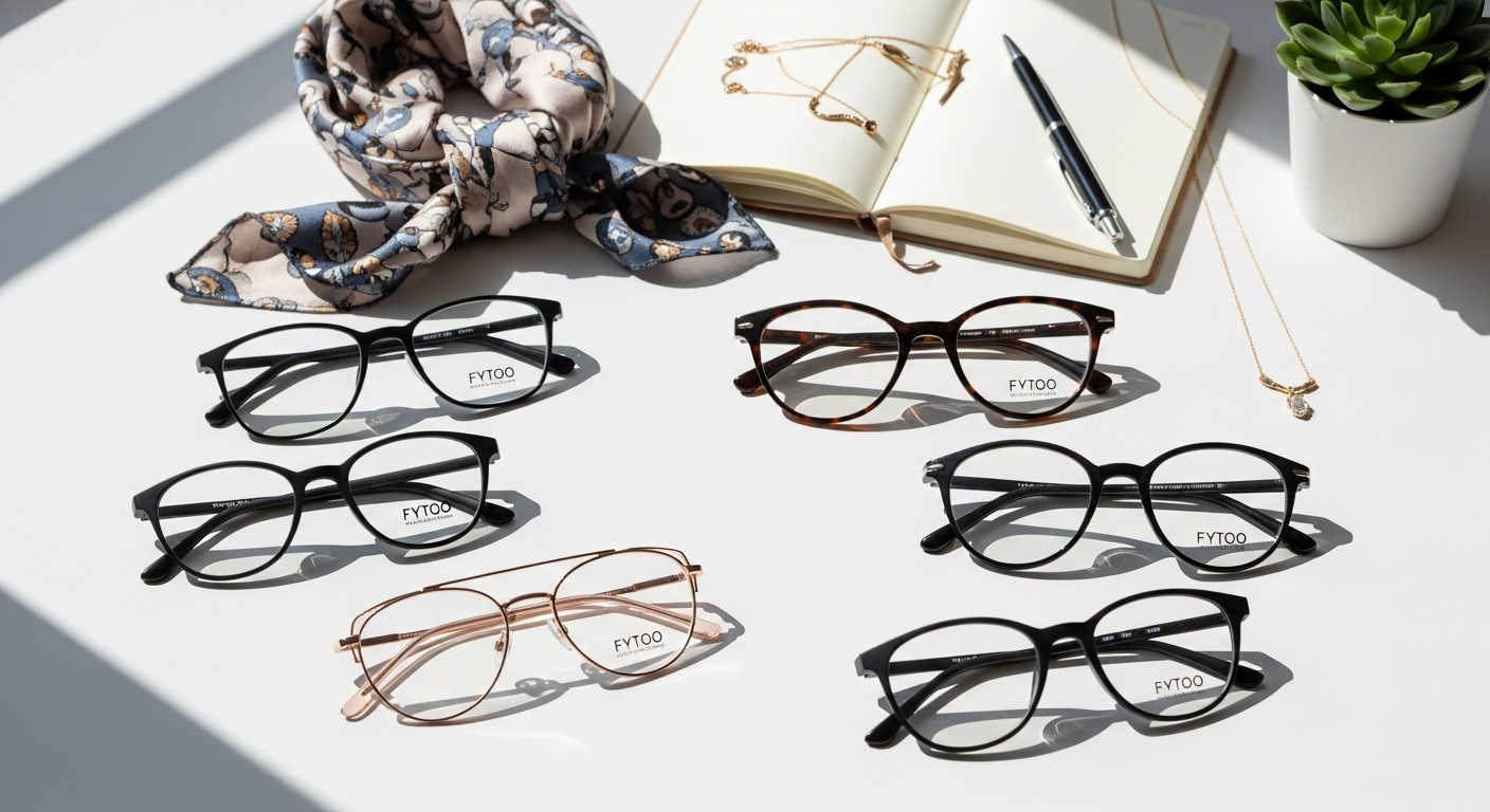 FYTOO trendy prescription eyeglasses in various frame styles and colors displayed together