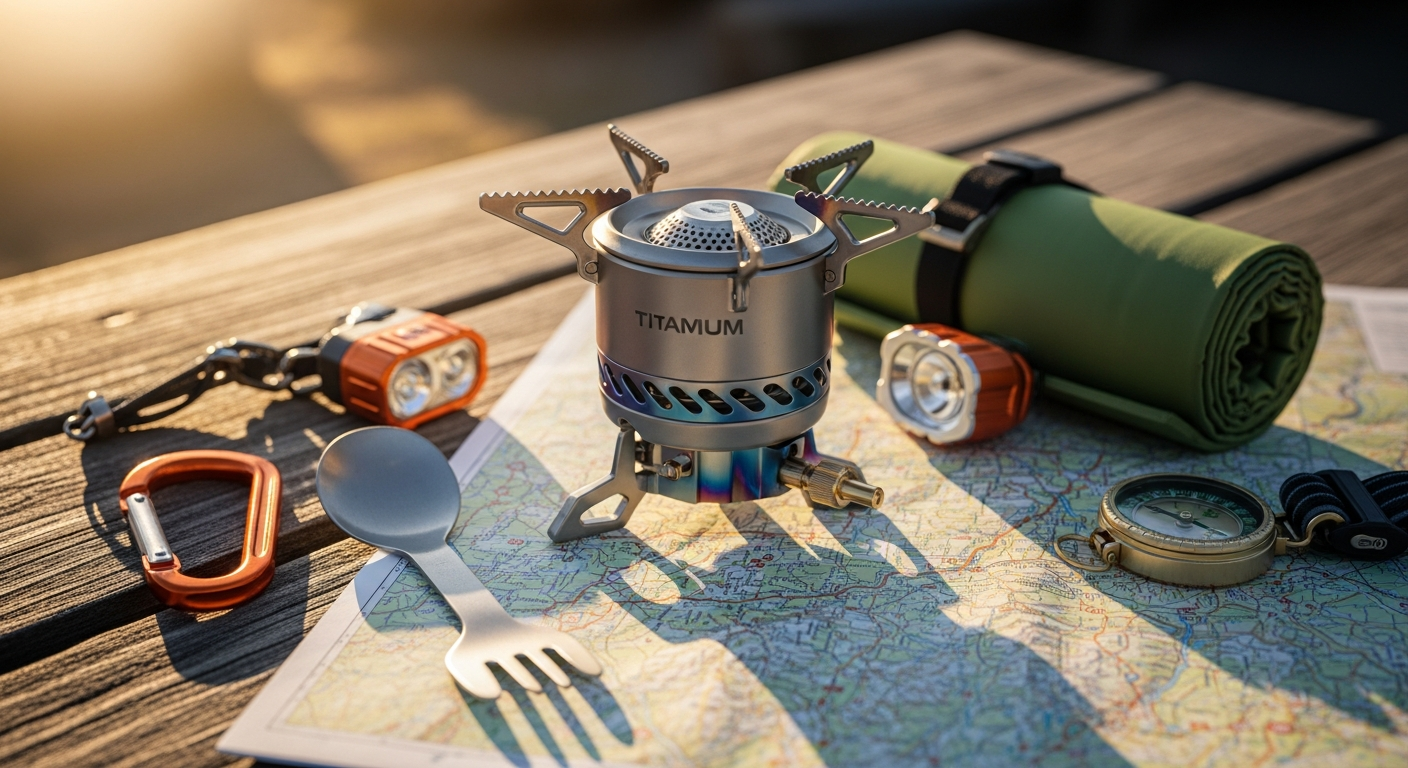 Fire Maple FMS-300T titanium ultralight backpacking stove with folded pot support arms