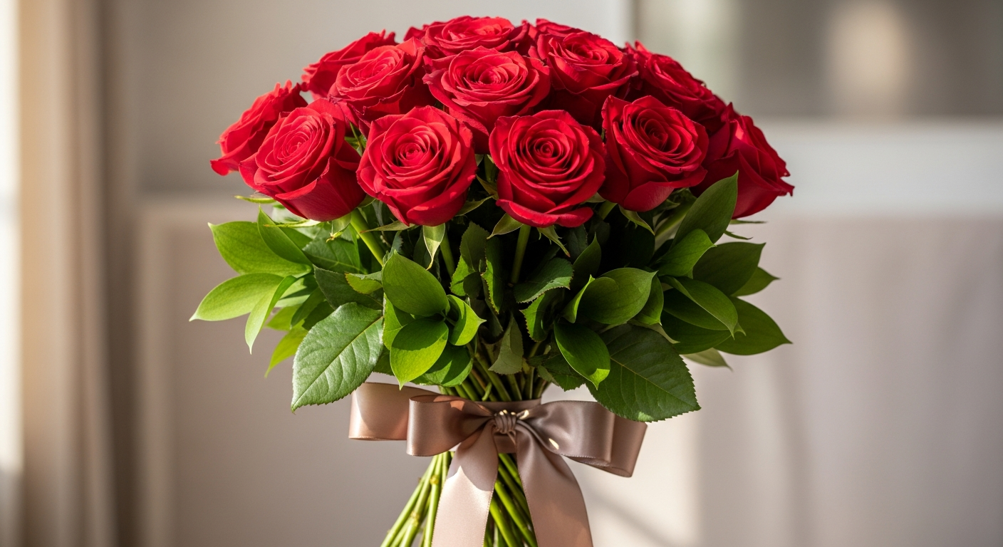 Elegant dozen red roses in classic Amore Classico arrangement from FloraQueen Italy