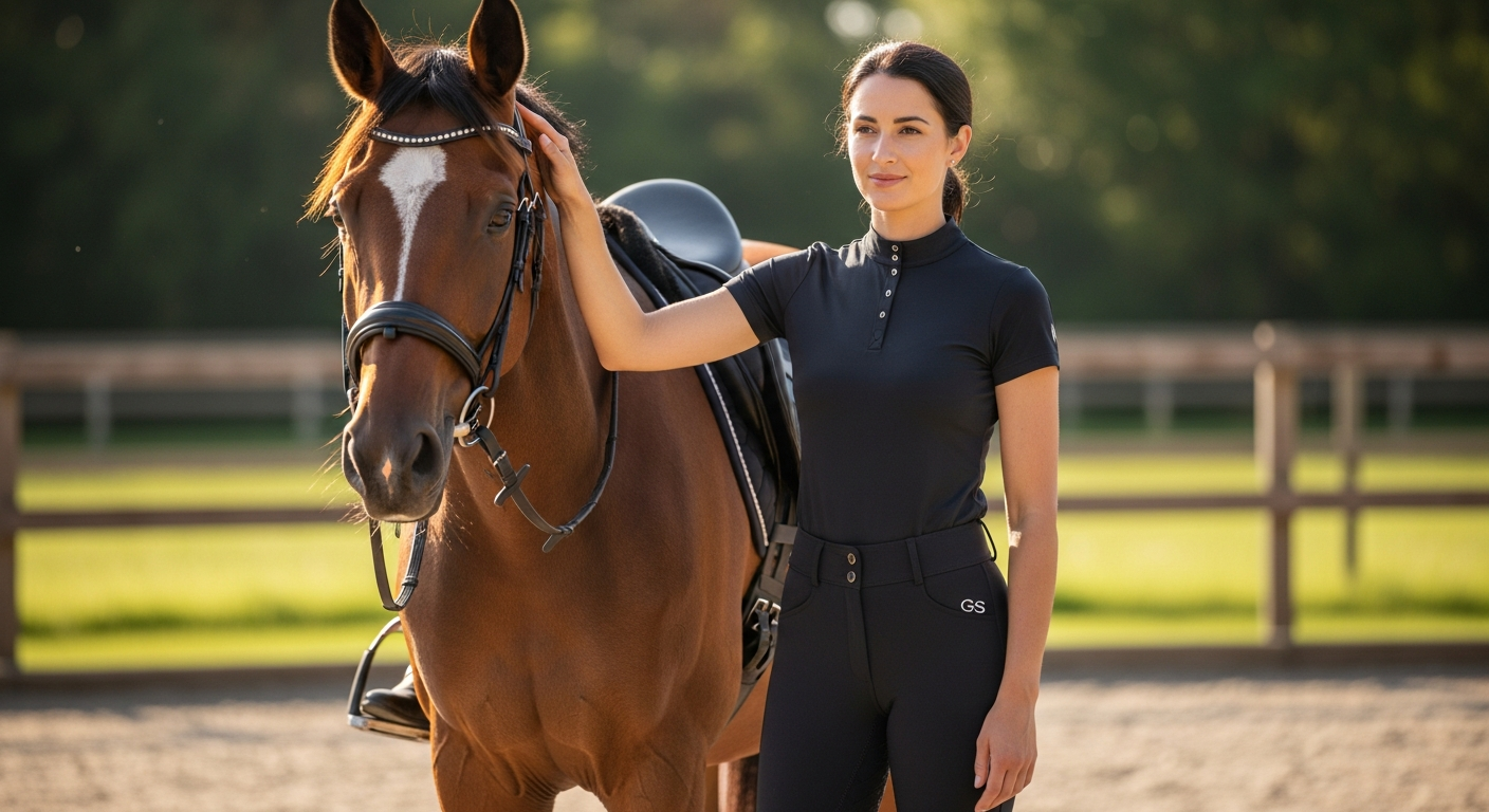 GS Equestrian Ladies Connect Full Seat Riding Tights in black with silicone grip technology for secure saddle contact