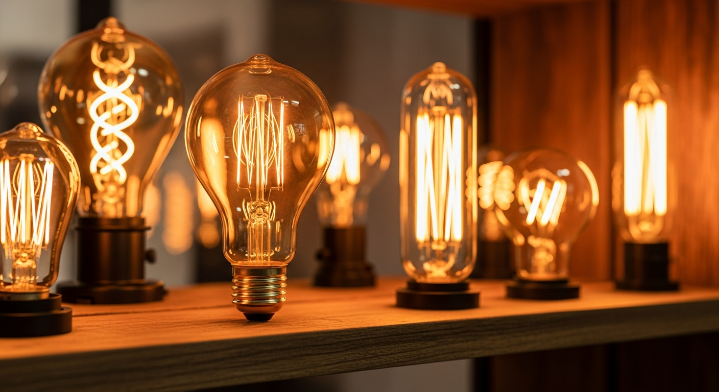 E27 60W clear incandescent lamp in vintage pendant fixture with warm glow