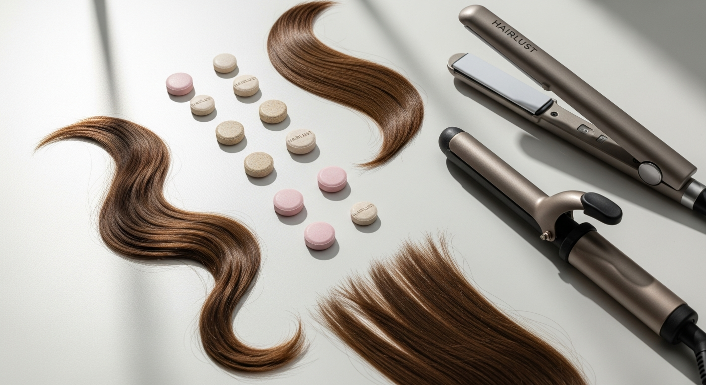 Woman with shiny, healthy hair after heat styling damage repair treatment