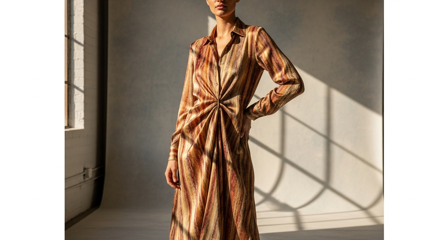 Hayley Menzies Desert Loom Silk Shirt Dress featuring bold tapestry and leopard motifs in luxury fabric