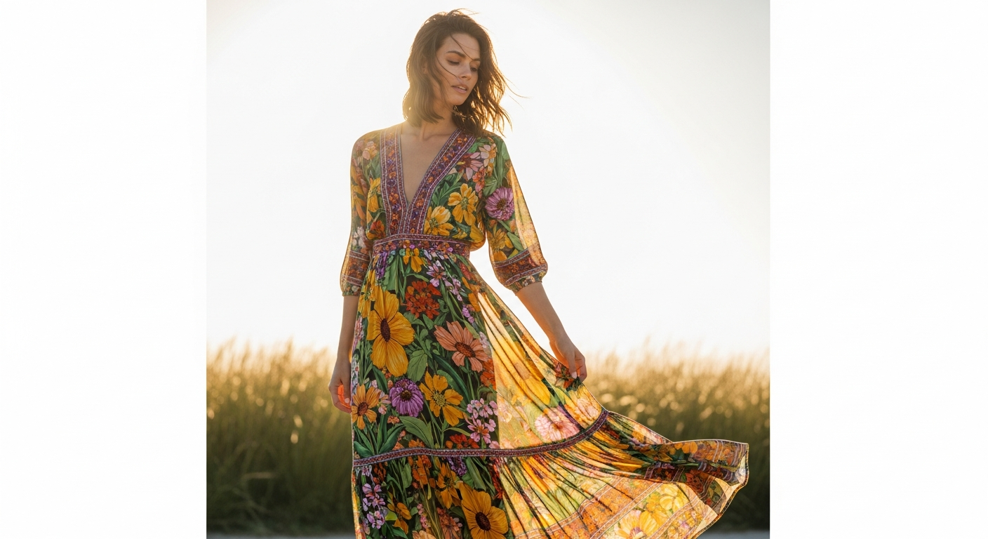 Energy Wildflowers Floral Maxi Dress in vibrant orangey-pink with white piping detail and front tie