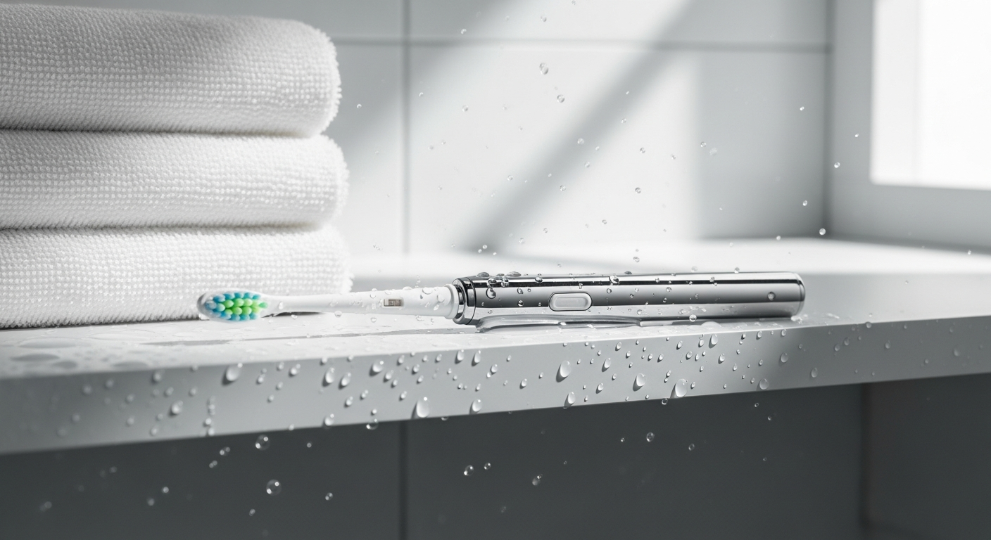 Bliss Beyond LED Sonic Toothbrush with black finish and four replacement brush heads displayed