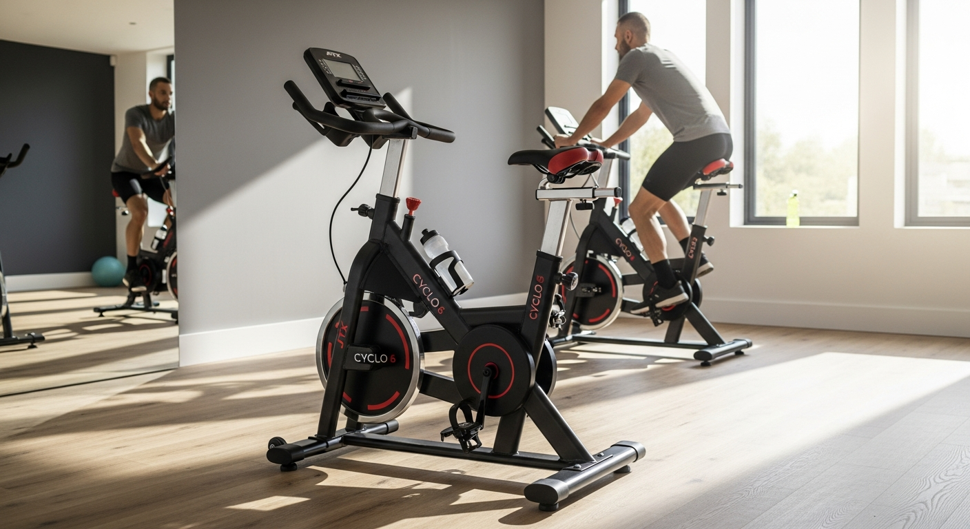 JTX Cyclo 6 indoor exercise bike with 22kg flywheel and magnetic resistance system in home gym setting