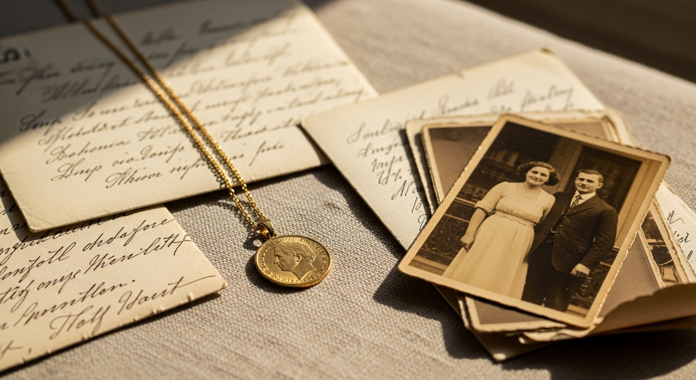 Jane Win Original Pendant Coin Necklace with vintage-inspired engraved design in 14k gold plating