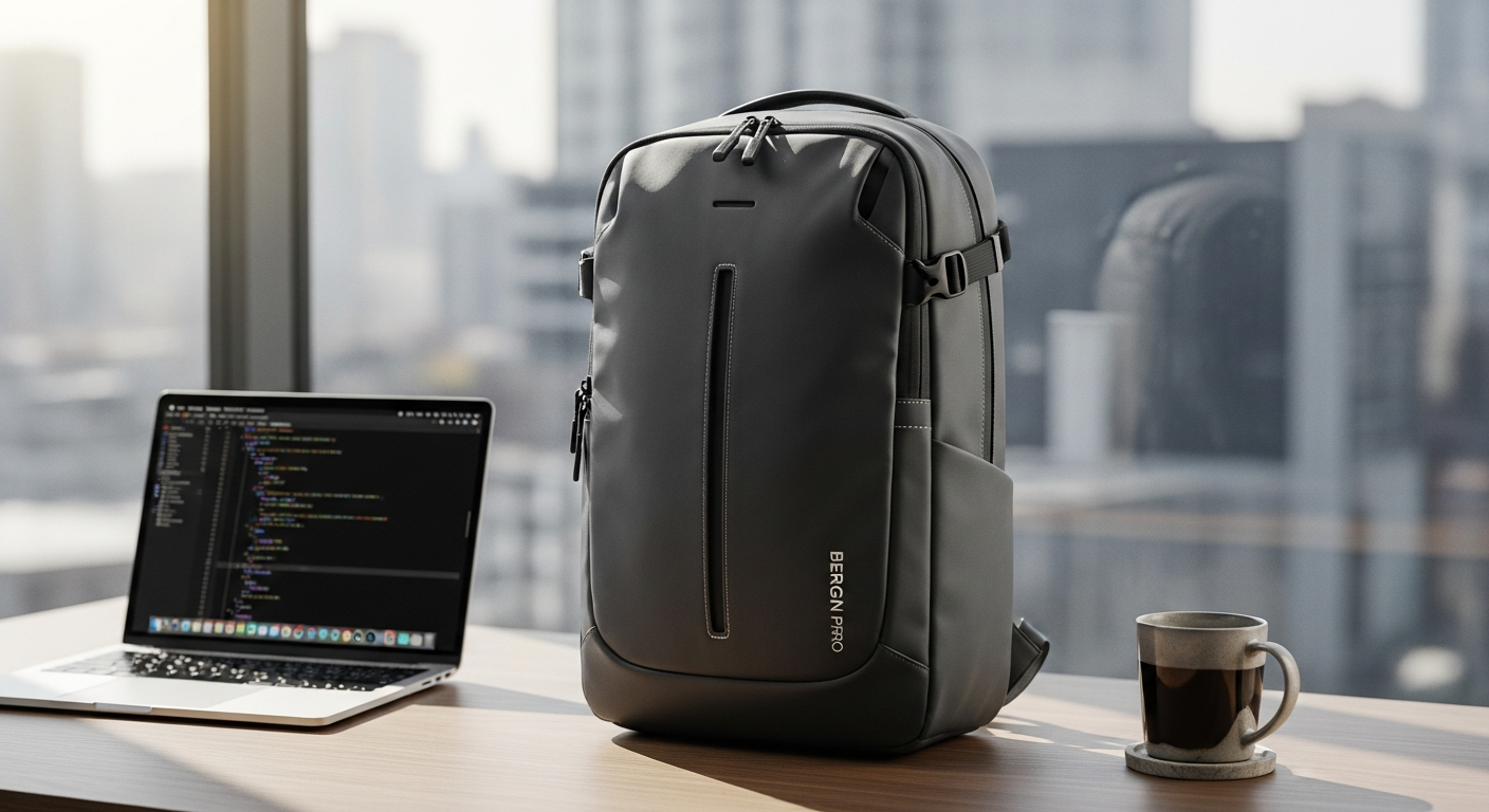 Kapten and Son Bergen Pro All Black minimalist backpack with water-resistant design and laptop compartment