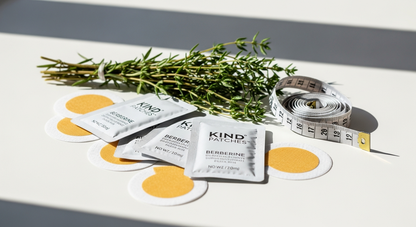 Kind Patches Berberine weight loss support patches displayed on skin with botanical ingredients
