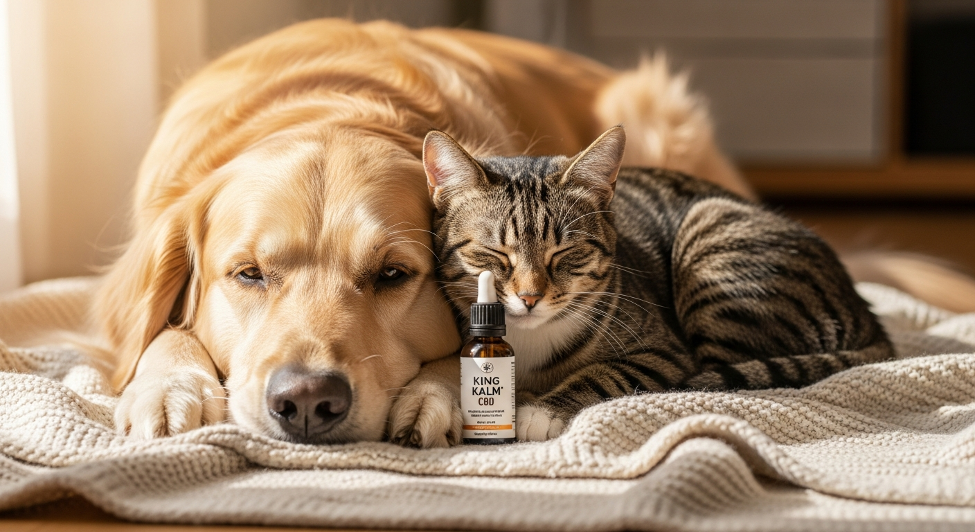 King Kalm CBD Oil bottle with Arctic Krill Oil and Hemp Seed Oil for pet wellness