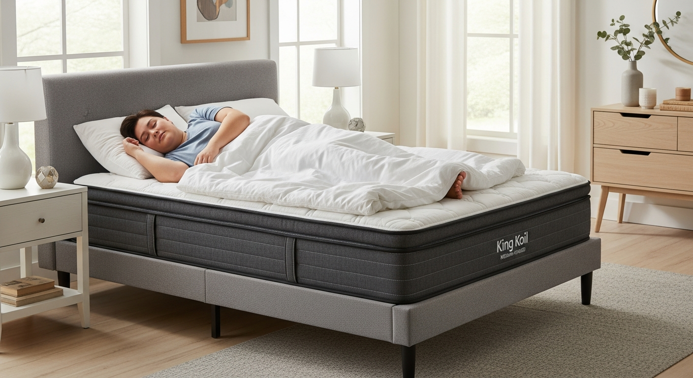 King Koil Xtended Life Medium Hybrid Mattress with graphite-infused layers and high-coil system for heavier sleepers