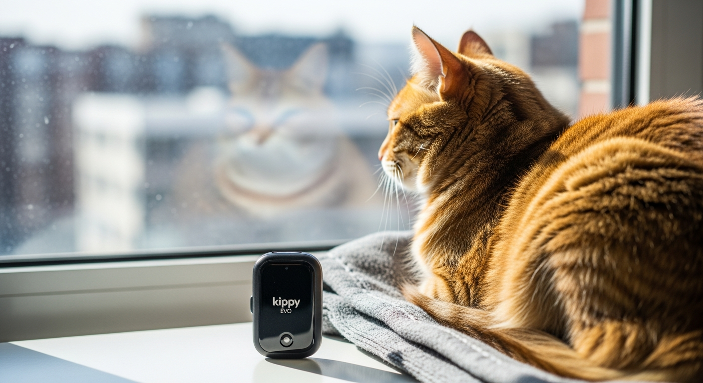 Kippy EVO GPS pet tracker device displayed on a white background showing compact size and design