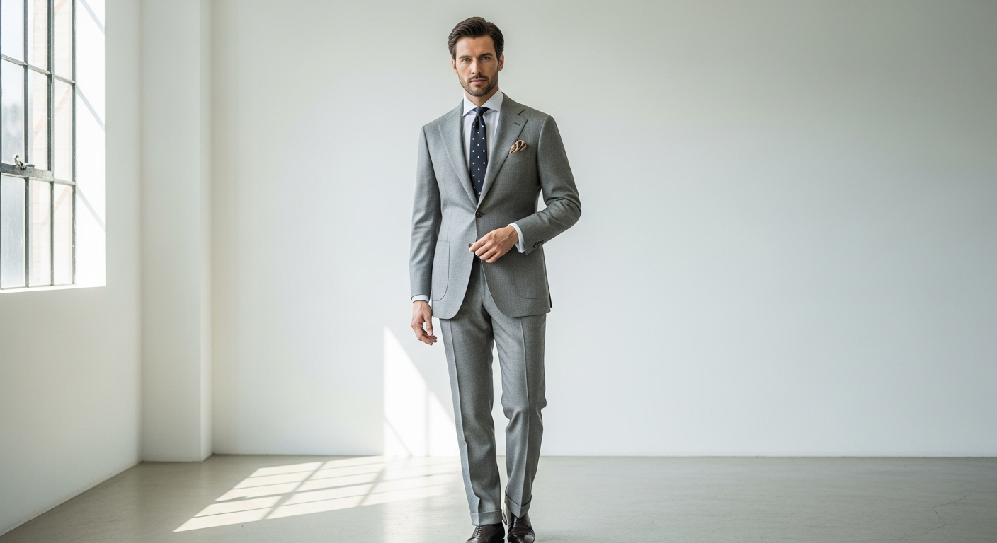 Alessandro Dell'Acqua Monopetto Fango Suit displayed on tailored mannequin showcasing Italian luxury menswear craftsmanship