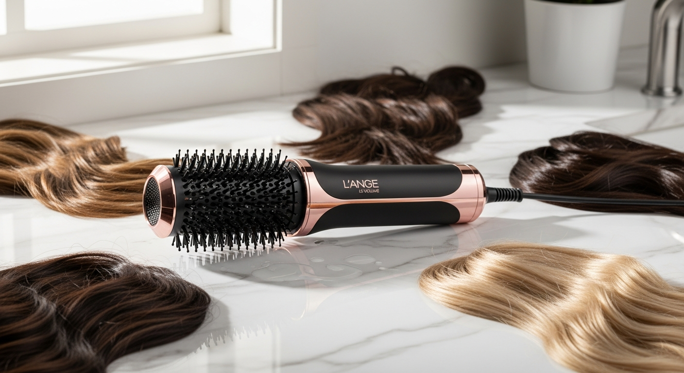Professional L'ange Le Volume 2-in-1 volumizing brush dryer with titanium barrel and negative ion technology for salon-quality blowouts