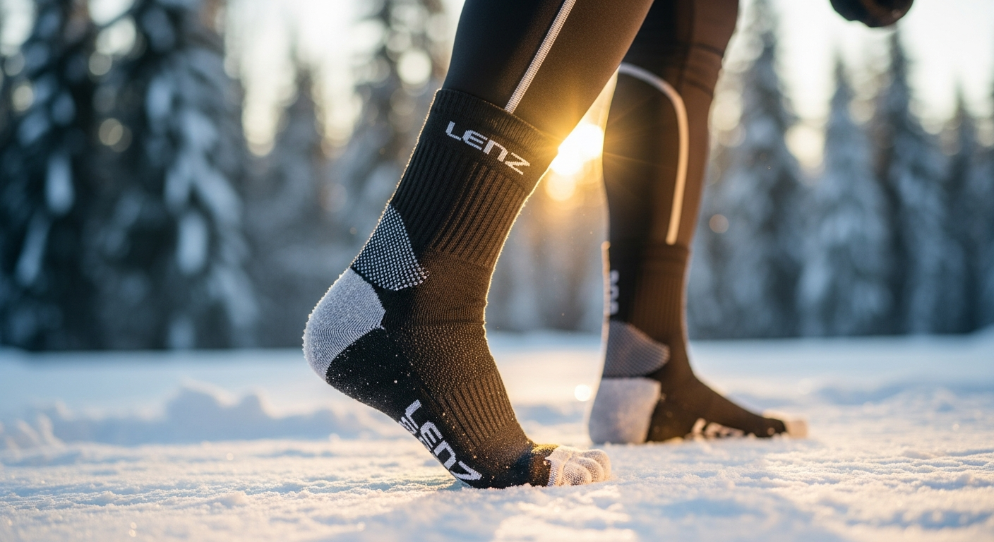 Lenz Heat Sock 5.1 Toe Cap heated socks with rechargeable battery pack displayed on white background