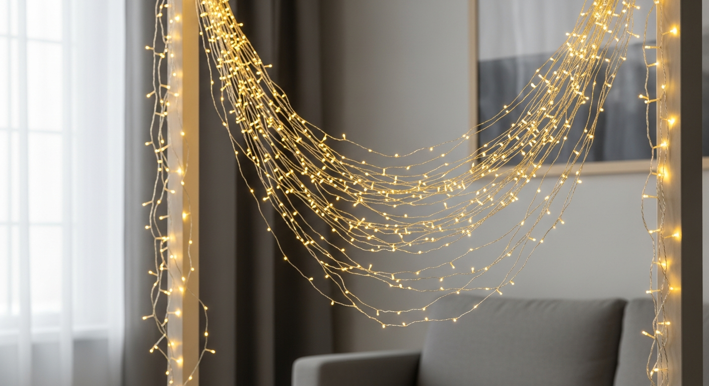 Lumineo Twinkle Micro-LED String Lights with 567 warm white LEDs on silver wire for outdoor decoration