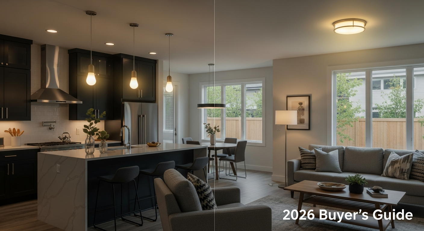 Dimmable LED GLS A60 bulbs in various color temperatures displayed in modern home light fixtures